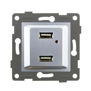 Розетка ZION USB 2-ая 2100 мА (для подзарядки) серая Розетки и выключатели в Алматы